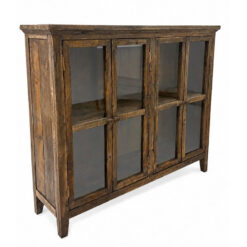 Rustic Farmhouse Reclaimed Solid Wood 4 Glass Door Sideboard Display Cabinet 102cm