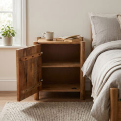 Rustic Solid Light Acacia Wood Mock Drawer 1 Door Bedside Cabinet