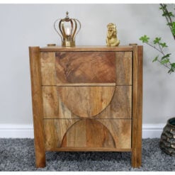Rustic Solid Light Acacia Wood Mock Drawer 1 Door Bedside Cabinet