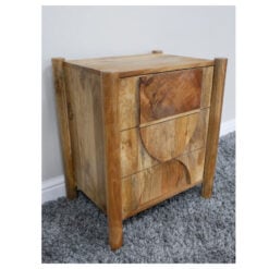 Rustic Solid Light Acacia Wood Mock Drawer 1 Door Bedside Cabinet