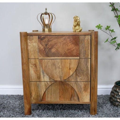 Rustic Solid Light Acacia Wood Mock Drawer 1 Door Bedside Cabinet