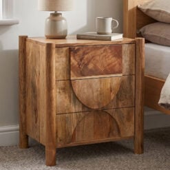 Rustic Solid Light Acacia Wood Mock Drawer 1 Door Bedside Cabinet