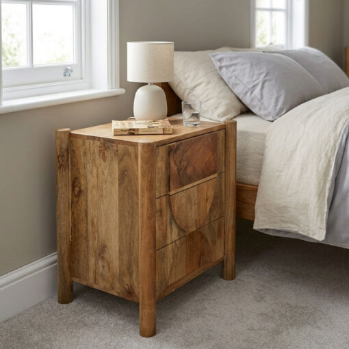 Rustic Solid Light Acacia Wood Mock Drawer 1 Door Bedside Cabinet