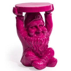 Vibrant Fuchsia Pink Resin Gnome Novelty Trunk Slice Side Table