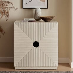 Boho Geometric Cream Light Wood Ribbed Carved 2 Door Small Sideboard Cabinet 80cm Boho Geometric Cream Light Wood Ribbed Carved 2 Door Small Sideboard Cabinet 80cm