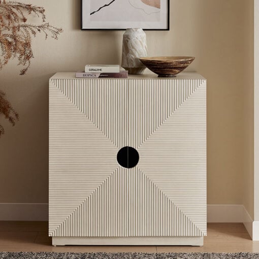 Boho Geometric Cream Light Wood Ribbed Carved 2 Door Small Sideboard Cabinet 80cm Boho Geometric Cream Light Wood Ribbed Carved 2 Door Small Sideboard Cabinet 80cm