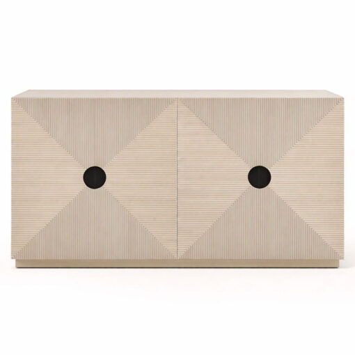 Boho Geometric Cream Light Wood Ribbed Carved 4 Door Large Sideboard 160cm