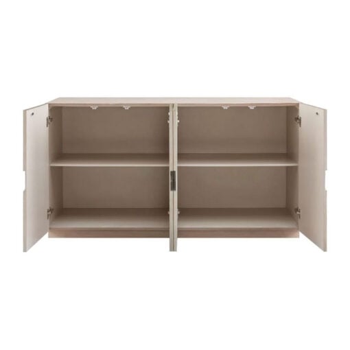 Boho Geometric Cream Light Wood Ribbed Carved 4 Door Large Sideboard 160cm