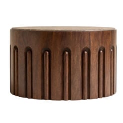 Boho Rustic Dark Brown Round Carved Solid Mango Wood Coffee Table With Marble Inlay Top 70cm