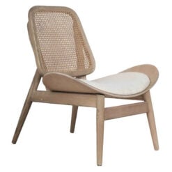 Boho Rustic Mid Century Light Elm Wood And Rattan Accent Chair With Upholstered Curved Seat Boho Rustic Mid Century Light Elm Wood And Rattan Accent Chair With Upholstered Curved Seat