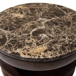 Boho Rustic Rich Brown Marble And Carved Solid Mango Wood Tiered End Side Table Boho Rustic Rich Brown Marble And Carved Solid Mango Wood Tiered End Side Table