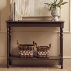 Country Cottage Dark Brown Wood Turned Carved Legs 2 Tier Slim Console Table 80cm