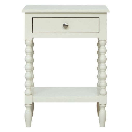 Country Cottage White Wood Turned Carved Legs 1 Drawer 2 Tier Side Table Bedside Cabinet