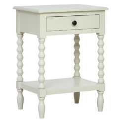 Country Cottage White Wood Turned Carved Legs 1 Drawer 2 Tier Side Table Bedside Cabinet