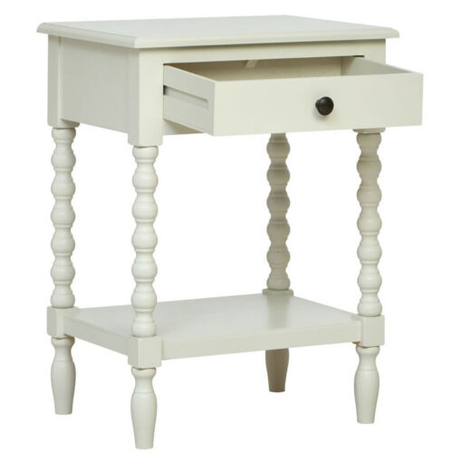 Country Cottage White Wood Turned Carved Legs 1 Drawer 2 Tier Side Table Bedside Cabinet