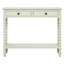 Country Cottage White Wood Turned Carved Legs 2 Drawer 2 Tier Console Table 91cm