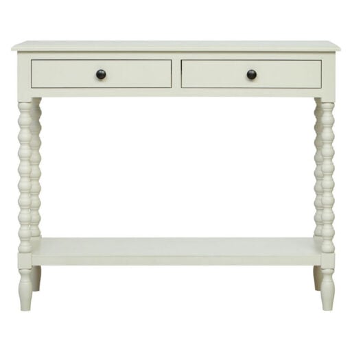 Country Cottage White Wood Turned Carved Legs 2 Drawer 2 Tier Console Table 91cm
