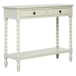 Country Cottage White Wood Turned Carved Legs 2 Drawer 2 Tier Console Table 91cm