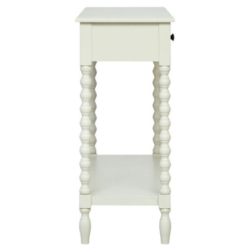 Country Cottage White Wood Turned Carved Legs 2 Drawer 2 Tier Console Table 91cm