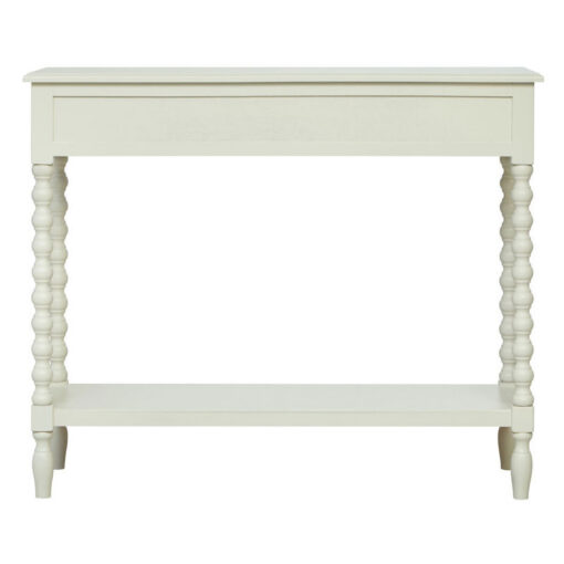 Country Cottage White Wood Turned Carved Legs 2 Drawer 2 Tier Console Table 91cm