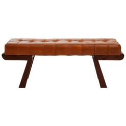Industrial Inca Tan Brown Tufted Genuine Leather Angular Bench With Dark Wood Legs Industrial Inca Tan Brown Tufted Genuine Leather Angular Bench With Dark Wood Legs