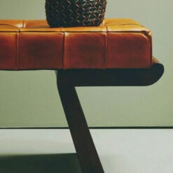 Industrial Inca Tan Brown Tufted Genuine Leather Angular Bench With Dark Wood Legs Industrial Inca Tan Brown Tufted Genuine Leather Angular Bench With Dark Wood Legs