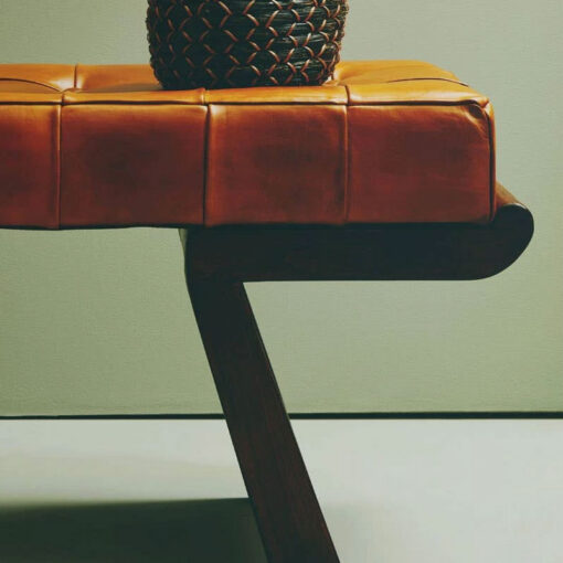 Industrial Inca Tan Brown Tufted Genuine Leather Angular Bench With Dark Wood Legs Industrial Inca Tan Brown Tufted Genuine Leather Angular Bench With Dark Wood Legs