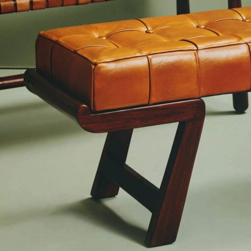 Industrial Inca Tan Brown Tufted Genuine Leather Angular Bench With Dark Wood Legs Industrial Inca Tan Brown Tufted Genuine Leather Angular Bench With Dark Wood Legs