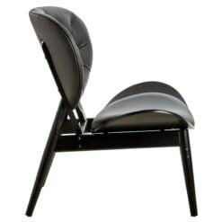 Mid Century Black Faux Leather And Black Elm Wood Tufted Accent Chair With A Curved Seat