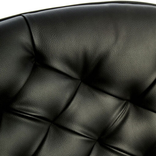 Mid Century Black Faux Leather And Black Elm Wood Tufted Accent Chair With A Curved Seat
