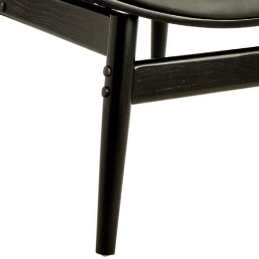 Mid Century Black Faux Leather And Black Elm Wood Tufted Accent Chair With A Curved Seat