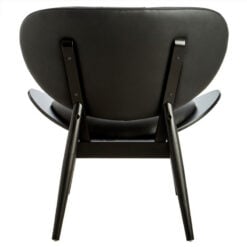 Mid Century Black Faux Leather And Black Elm Wood Tufted Accent Chair With A Curved Seat