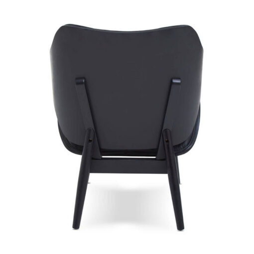 Mid Century Black Faux Leather And Black Wood Tufted Winged Accent Chair With A Curved Seat Mid Century Black Faux Leather And Black Wood Tufted Winged Accent Chair With A Curved Seat