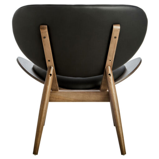 Mid Century Black Faux Leather And Elm Wood Tufted Accent Chair With A Curved Seat