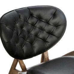 Mid Century Black Faux Leather And Elm Wood Tufted Accent Chair With A Curved Seat
