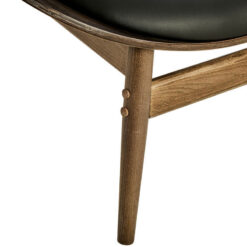 Mid Century Black Faux Leather And Elm Wood Tufted Accent Chair With A Curved Seat