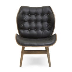Mid Century Black Faux Leather And Light Wood Tufted Winged Accent Chair With A Curved Seat Mid Century Black Faux Leather And Light Wood Tufted Winged Accent Chair With A Curved Seat