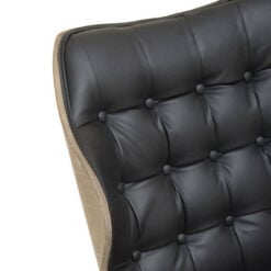 Mid Century Black Faux Leather And Light Wood Tufted Winged Accent Chair With A Curved Seat Mid Century Black Faux Leather And Light Wood Tufted Winged Accent Chair With A Curved Seat