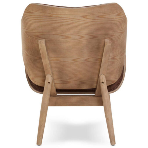 Mid Century Brown Faux Leather And Wood Tufted Winged Accent Chair With A Curved Seat Mid Century Brown Faux Leather And Wood Tufted Winged Accent Chair With A Curved Seat