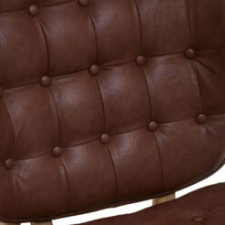 Mid Century Brown Faux Leather And Wood Tufted Winged Accent Chair With A Curved Seat Mid Century Brown Faux Leather And Wood Tufted Winged Accent Chair With A Curved Seat