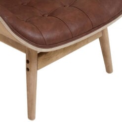 Mid Century Brown Faux Leather And Wood Tufted Winged Accent Chair With A Curved Seat Mid Century Brown Faux Leather And Wood Tufted Winged Accent Chair With A Curved Seat