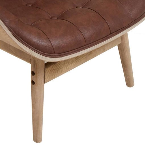 Mid Century Brown Faux Leather And Wood Tufted Winged Accent Chair With A Curved Seat Mid Century Brown Faux Leather And Wood Tufted Winged Accent Chair With A Curved Seat