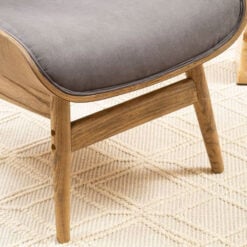 Mid Century Grey Velvet And Light Wood Tufted Winged High Back Accent Chair With A Curved Seat Mid Century Grey Velvet And Light Wood Tufted Winged High Back Accent Chair With A Curved Seat