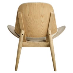Mid Century Scandi Light Beige Fabric And Light Elm Wood Accent Chair With A Curved Seat