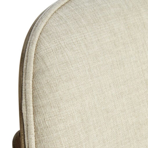 Mid Century Scandi Light Beige Fabric And Light Elm Wood Accent Chair With A Curved Seat