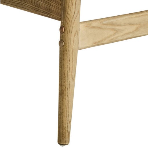 Mid Century Scandi Light Beige Fabric And Light Elm Wood Accent Chair With A Curved Seat
