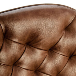 Mid Century Tan Brown Faux Leather And Elm Wood Tufted Accent Chair With A Curved Seat