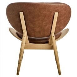 Mid Century Tan Brown Faux Leather And Elm Wood Tufted Accent Chair With A Curved Seat