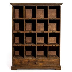 Rustic Reclaimed Dark Fir Wood Multi Shelf Freestanding Pigeonhole Storage Cabinet Unit 135cm