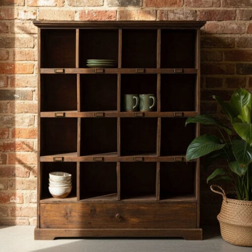 Rustic Reclaimed Dark Fir Wood Multi Shelf Freestanding Pigeonhole Storage Cabinet Unit 135cm Rustic Reclaimed Dark Fir Wood Multi Shelf Freestanding Pigeonhole Storage Cabinet Unit 135cm